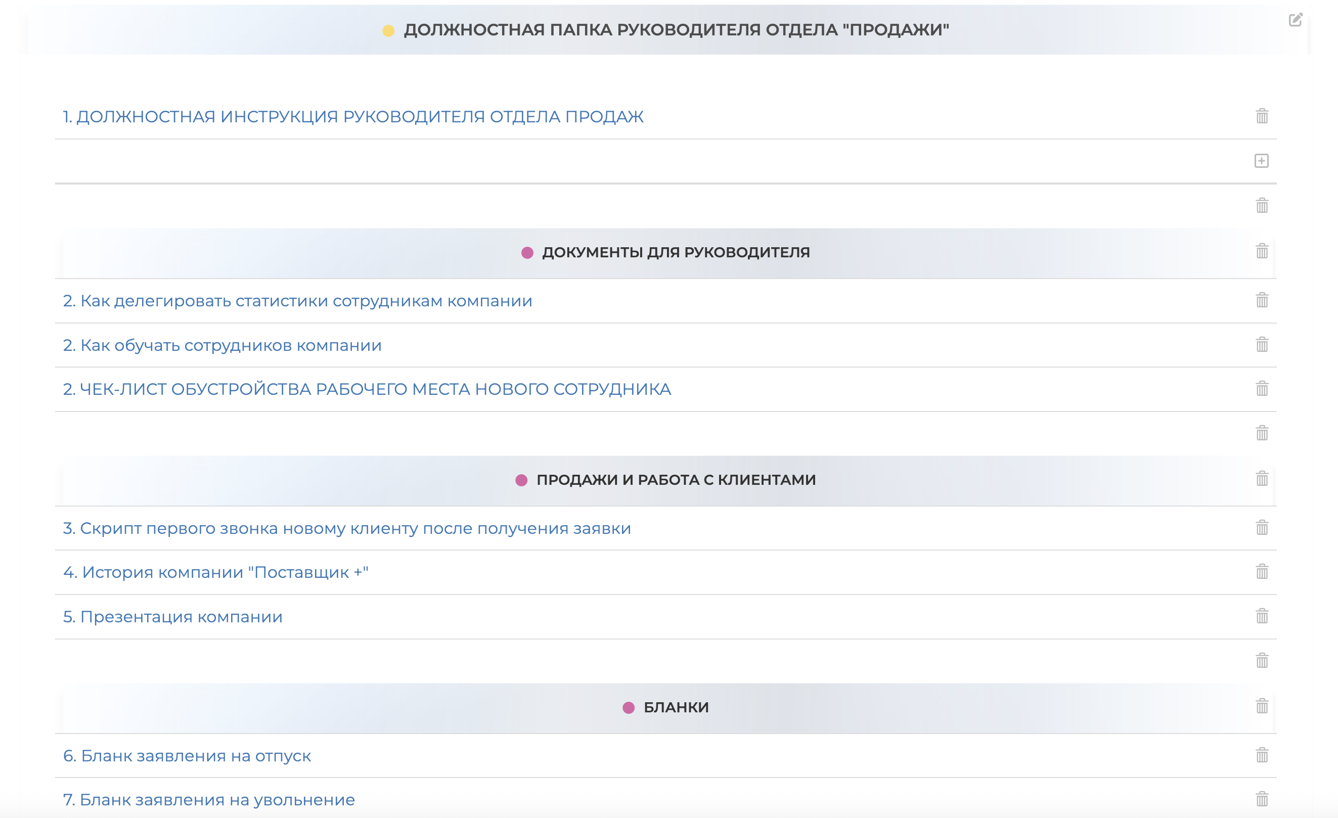 Пример должностной папки и инструкции роли, созданных в ABR PRO
